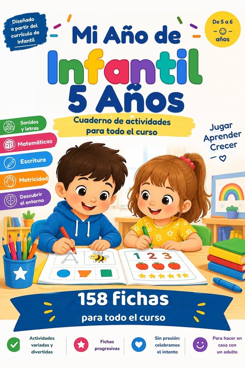 Portada del cuaderno de actividades Mi Año de Infantil 5 Años, 158 fichas para niños de 5-6 años