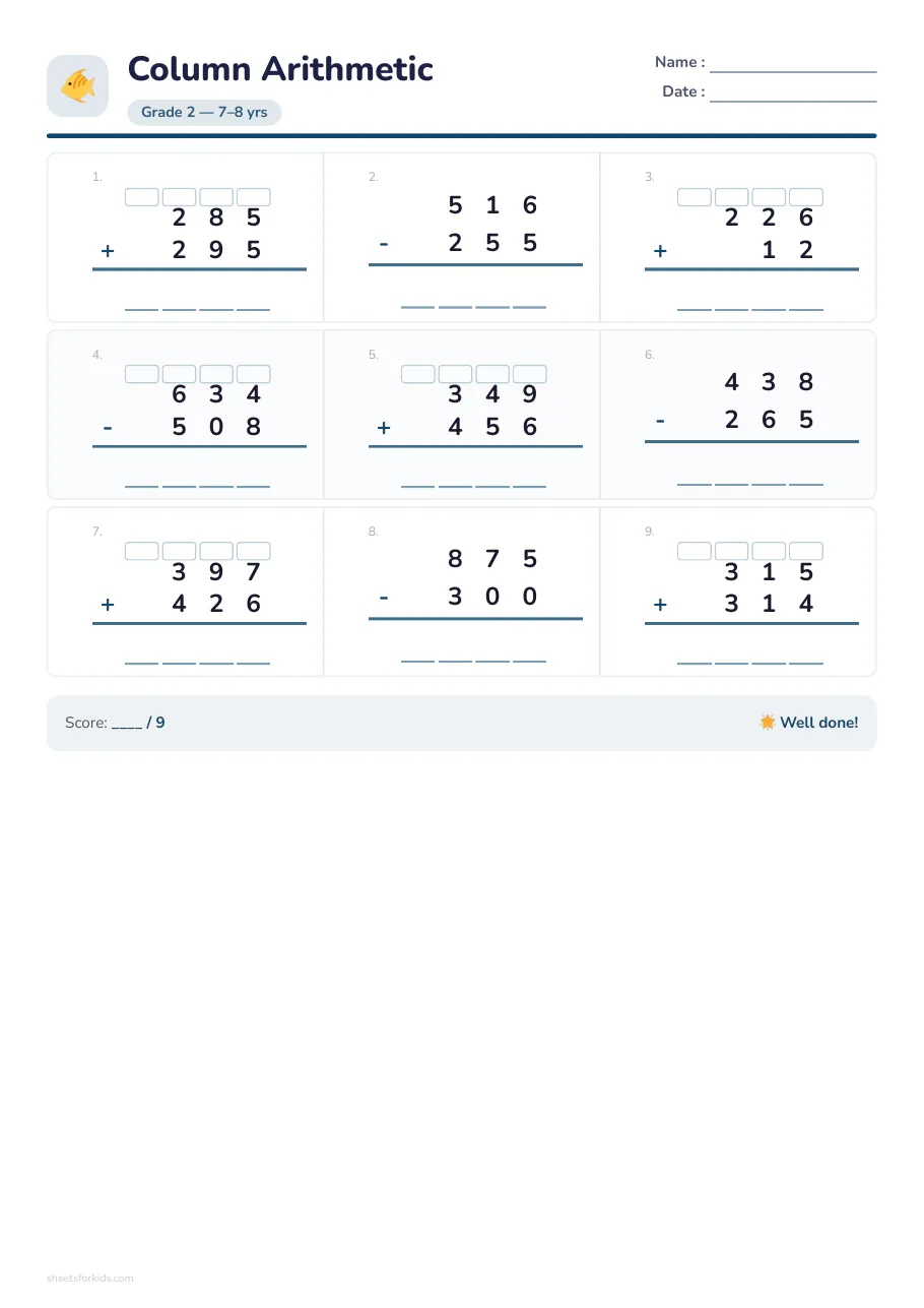 Sample worksheet : Column arithmetic