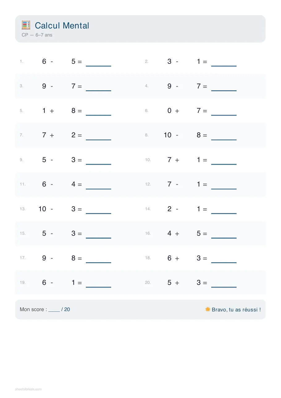 Exemples de fiches à imprimer : graphisme, calcul mental et géométrie