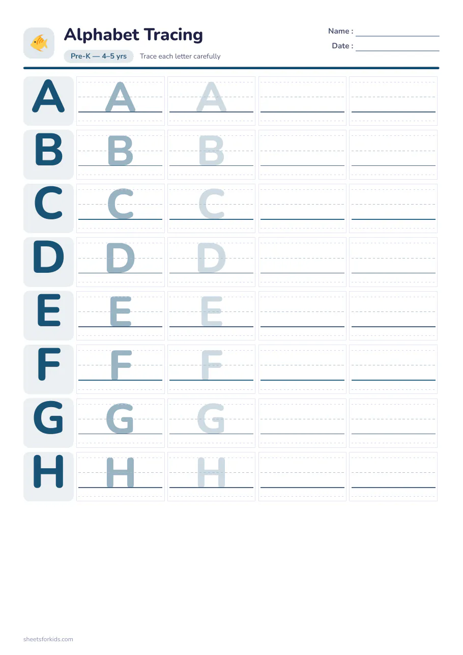 Sample worksheet : Alphabet tracing